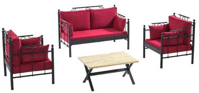 Casa Padrino Jugendstil Gartenmöbel Set Bordeauxrot / Schwarz - 1 Sofa & 2 Sessel & 1