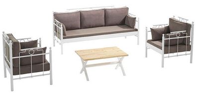 Casa Padrino Jugendstil Gartenmöbel Set Grau / Weiß - 1 Sofa & 2 Sessel & 1 Tisch - G