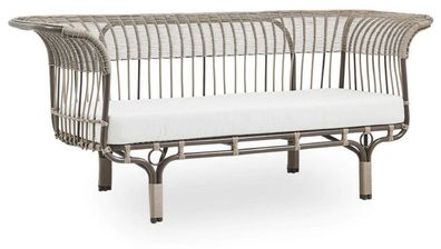 Casa Padrino Luxus Gartensofa mit Sitzkissen Mokka / Beige / Hellgrau 193 x 76 x H. 8