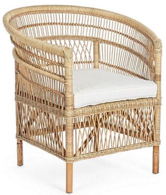 Casa Padrino Luxus Gartensessel Naturfarben / Weiß 79 x 72 x H. 86 cm - Rattan Garten