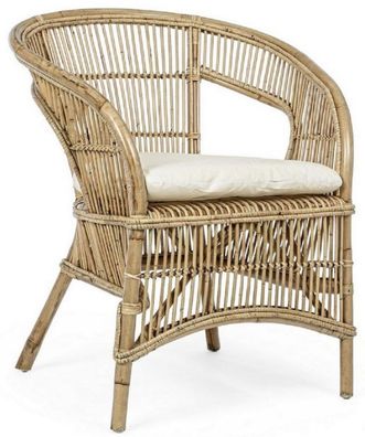 Casa Padrino Luxus Gartensessel Naturfarben / Weiß 68 x 65 x H. 82 cm - Rattan Garten