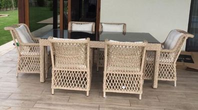 Casa Padrino Luxus Rattan Gartenmöbel Set Naturfarben