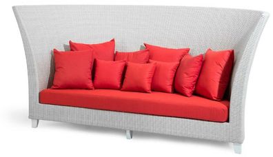 Casa Padrino Luxus Gartensofa Weiß / Rot 277 x 123 x H. 133 cm - Handgewebtes Wetterb