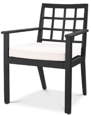 Casa Padrino Luxus Esszimmerstuhl mit Armlehnen Schwarz / Weiß 64,5 x 65 x H. 88,5 cm
