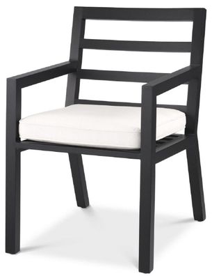 Casa Padrino Luxus Esszimmerstuhl mit Armlehnen Schwarz / Weiß 56 x 66,5 x H. 87 cm