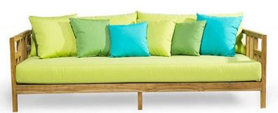 Casa Padrino Luxus Massivholz Gartensofa Naturfarben / Hellgrün 220 x 94 x H. 65 cm