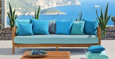 Casa Padrino Luxus Massivholz Gartensofa Braun / Hellblau 220 x 94 x H. 65 cm - Wette