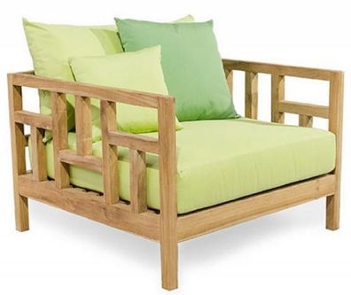Casa Padrino Luxus Massivholz Gartensessel Naturfarben / Hellgrün 94 x 94 x H. 65 cm