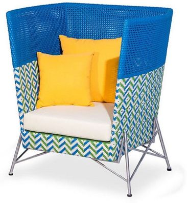 Casa Padrino Luxus Garten Sessel Blau / Grün / Weiß / Silber 98 x 85 x H. 104 cm - Ha