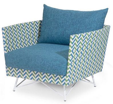 Casa Padrino Luxus Gartensessel Blau / Grün / Weiß 100 x 86 x H. 70 cm - Handgewebter