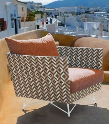 Casa Padrino Luxus Gartensessel Braun / Weiß 100 x 86 x H. 70 cm - Handgewebter Wette