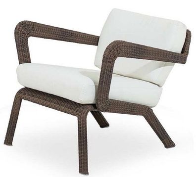 Casa Padrino Luxus Gartensessel Braun / Weiß 74 x 72 x H. 66 cm - Handgewebter Wetter