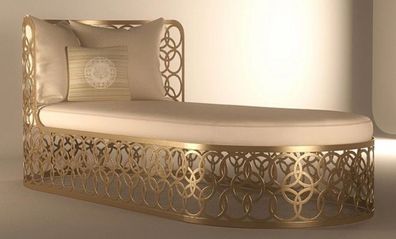 Casa Padrino Luxus Gartenliege Elfenbeinfarben / Champagner-Gold 214 x 107 cm - Handg
