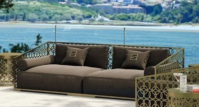 Casa Padrino Luxus 3er Sofa Braun / Gold 325 x 109 cm - Handgefertigtes Sofa mit Kiss