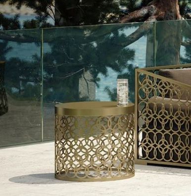 Casa Padrino Luxus Gartentisch Gold Ø 60 x H. 50 cm - Runder handgefertigter Aluminiu