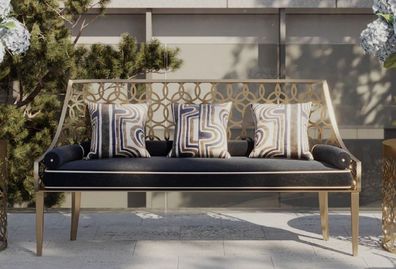 Casa Padrino Luxus Sitzbank Grau / Weiß / Gold 150 x 50 x H. 89 cm - Handgefertigte B