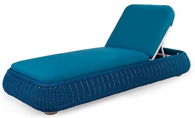 Casa Padrino Luxus Gartenliege Blau 205 x 87 x H. 27 cm - Handgewebte Wetterbeständig