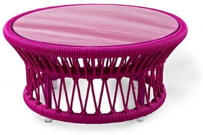 Casa Padrino Luxus Gartentisch Lila Ø 70 x H. 34 cm - Handgewebter Wetterbeständiger