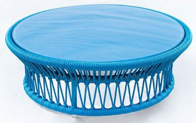 Casa Padrino Luxus Gartentisch Blau Ø 100 x H. 34 cm - Handgewebter wetterbeständiger