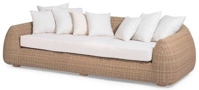 Casa Padrino Luxus Gartensofa Naturfarben / Weiß 256 x 124 x H. 72 cm - Handgewebtes