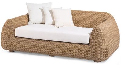 Casa Padrino Luxus Gartensofa Naturfarben / Weiß 196 x 124 x H. 72 cm - Handgewebtes