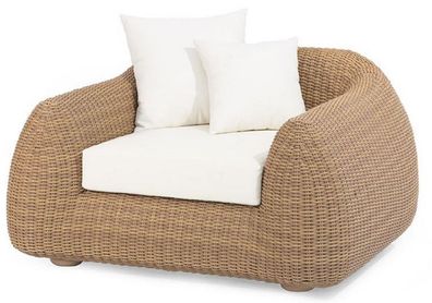 Casa Padrino Luxus Gartensessel Naturfarben / Weiß 128 x 118 x H. 72 cm - Handgewebte