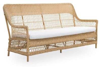 Casa Padrino Luxus Gartensofa mit Sitzkissen Naturfarben / Weiß 191 x 79 x H. 95 cm
