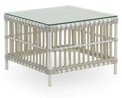 Casa Padrino Luxus Gartentisch Weiß / Grau 60 x 60 x H. 43 cm - Wetterbeständiger Gar