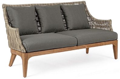 Casa Padrino Luxus Gartensofa mit Kissen Grau / Naturfarben / Braun 153 x 73 x H. 80,