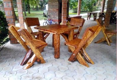 Casa Padrino Gartenmöbel Set Rustikal Tisch + 4 Garten Stühle - Eiche Massivholz - Ec