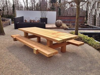 Casa Padrino Gartenmöbel Set Rustikal Tisch + 2 Garten Bänke 180 x ca. 155 x H80 - Ei