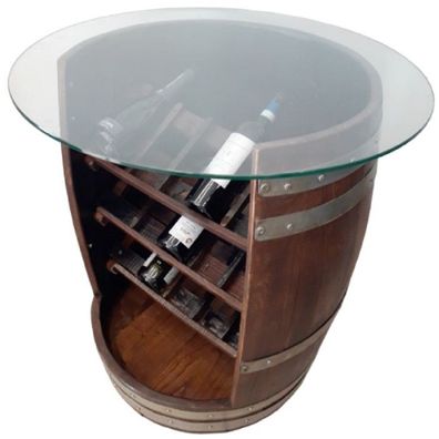 Casa Padrino Luxus Fass Stehtisch Braun / Silber Ø 78 x H. 80 cm - Massivholz Weinfas