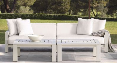 Casa Padrino Luxus Gartensofa Weiß / Sandfarben 273,5 x 100 x H. 72 cm - Wetterbestän