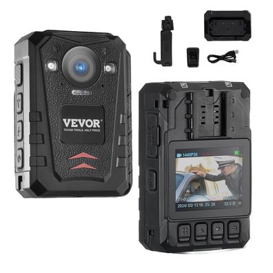VEVOR 1440P Polizei-Körperkamera 64GB Bodycam GPS Nachtsicht wasserdicht