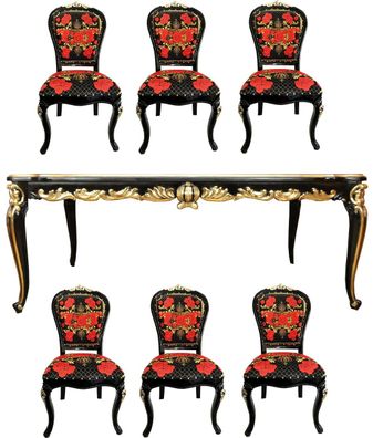Pompöös by Casa Padrino Barock Luxus Esszimmer Set - Pompööser Barock Esstisch mit Gl