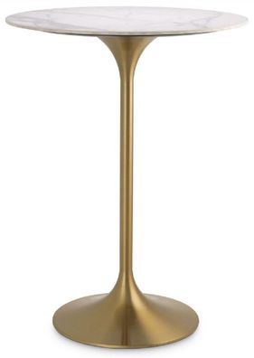 Casa Padrino Luxus Bistrotisch Weiß / Messingfarben Ø 79 x H. 106,5 cm - Moderner Ste