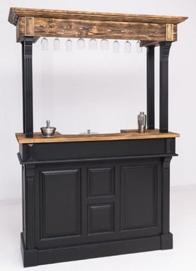 Casa Padrino Landhausstil Theke Schwarz / Braun 150 x 56 x H. 210 cm - Massivholz The
