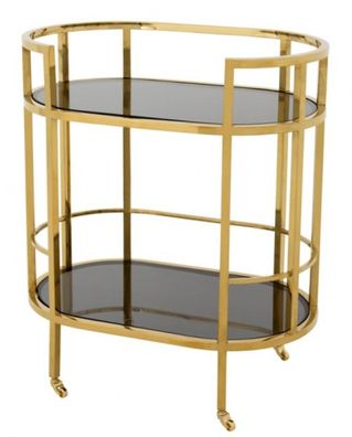 Casa Padrino Luxus Bar Trolley Servierwagen Edelstahl Gold / schwarzes Glas - Luxus