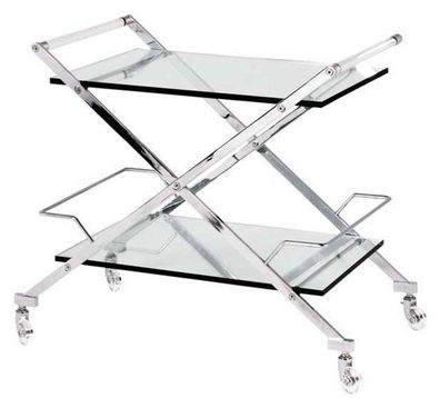 Casa Padrino Luxus Bar Trolley Servierwagen Edelstahl / Glas 77x48 x H. 76 cm - Luxus