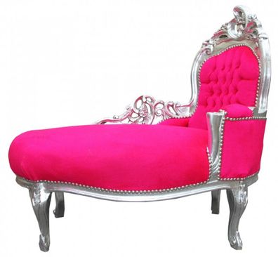 Casa Padrino Barock Kinder Chaiselongue Pink/Silber - Barock Möbel