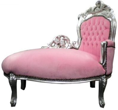 Casa Padrino Barock Kinder Chaiselongue Rosa/Silver Mod 2 - Recamiere Barock Möbel