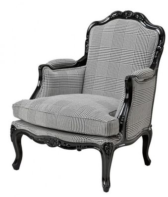 Casa Padrino Luxus Barock Lounge Sessel Schwarz / Grau Kariert