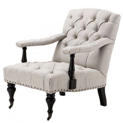 Casa Padrino Luxus Barock Lounge Sessel Creme / Braun Kariert Mod4 - Hotel Möbel