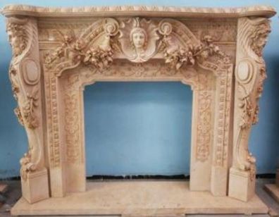 Casa Padrino Luxus Barock Kaminumrandung Beige 257 x 55 x H. 205 cm - Prunkvolle Kami