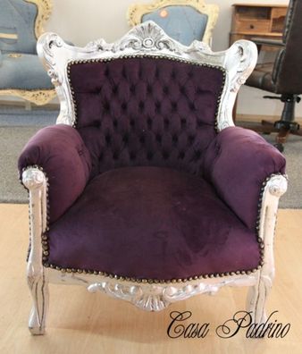 Casa Padrino Barock Kinder Sessel Lila/Silber - Kinderthron Thron Tron - Barock Stil