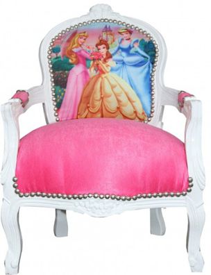 Casa Padrino Barock Kinder Stuhl Rosa/Weiß Prinzessin Stuhl - Armlehnstuhl