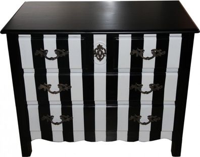 Casa Padrino Barock Kommode Schwarz / Weiss Streifen 94cm - Antik Stil Möbel
