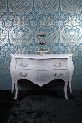 Casa Padrino Barock Kommode Weiß Glitzerlook 120cm - Limited Edition