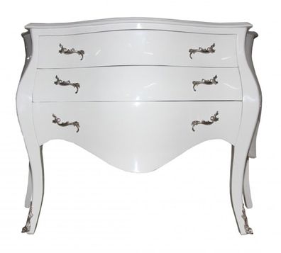 Casa Padrino Barock Kommode Weiß / Silber 120 cm - Möbel