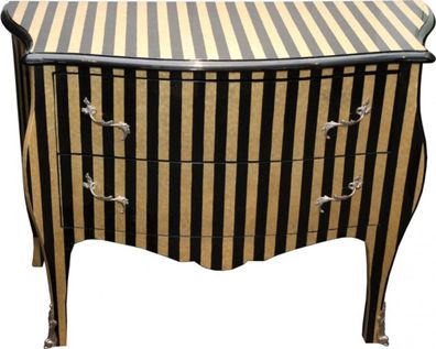 Casa Padrino Barock Kommode Streifen Holzfurnier / Schwarz - Luxusausführung - Handge